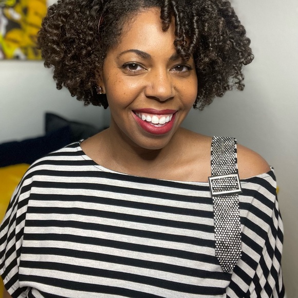 Striped Tee with Sparkle Shoulder Detail | Black & White | Large - Picture 7 of 7